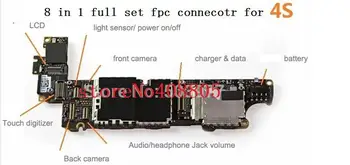 10sets = 80pcs, bortida iPhone 4S LCD sensorli ekran kamera sensori batareya zaryadlovchi port FPC ulagichi uchun to'liq to'siq FPC ulagichi