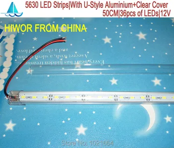 2pcs / lot 50cm LED chiziqlar Bar DC=12V 36pcs 5630 u-uslubi alyuminiy + aniq plastik qopqoq bilan LED