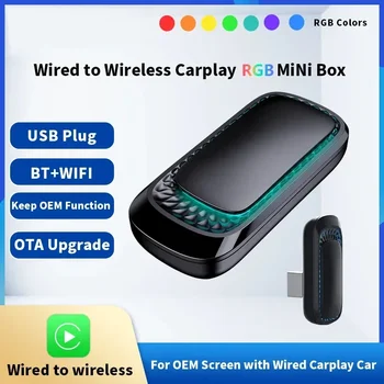 Apple avtomobili uchun yangi RGB Mini Carplay AI qutisi simsiz adapterli avtomobil OEM simli CarPlay - ni simsiz Smart USB Dongle-ga ulang va O'ynang