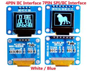 IPS 0.66 dyuymli oq/ko'k PM OLED displey ekrani SSD1306 haydovchi IC 4P IIC / 7P SPI interfeysi 64*48