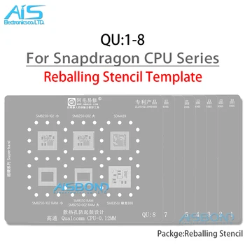 Qualcomm snapdragon uchun Amaoe QU1-8 Bga Reballing Stencil 888 865 750G 660 670 barcha qator to'liq qator CPU RAM qalay sof ta'mirlash