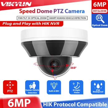 Vikylin PTZ 6mp POE xavfsizlik kamerasi Hikvision protokoli uchun 3x optik Zoom Mic Kuzatuv kamerasi bilan inson avtomobilini aniqlash