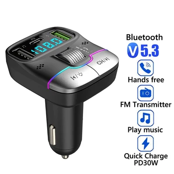 Yangi 1pc avtomobil FM uzatuvchi simsiz Bluetooth-mos 5.3 qabul qiluvchi qo'llari bepul MP3 pleer Dual USB PD tez zaryadlash adapteri